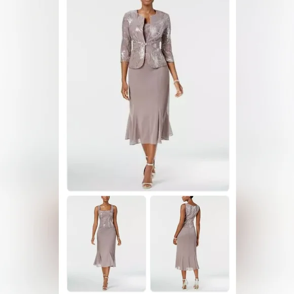 Dress and Jacket, Alex EveningsPetite Sequined A-Line Midi Dress and Jacket - Picture 1 of 10